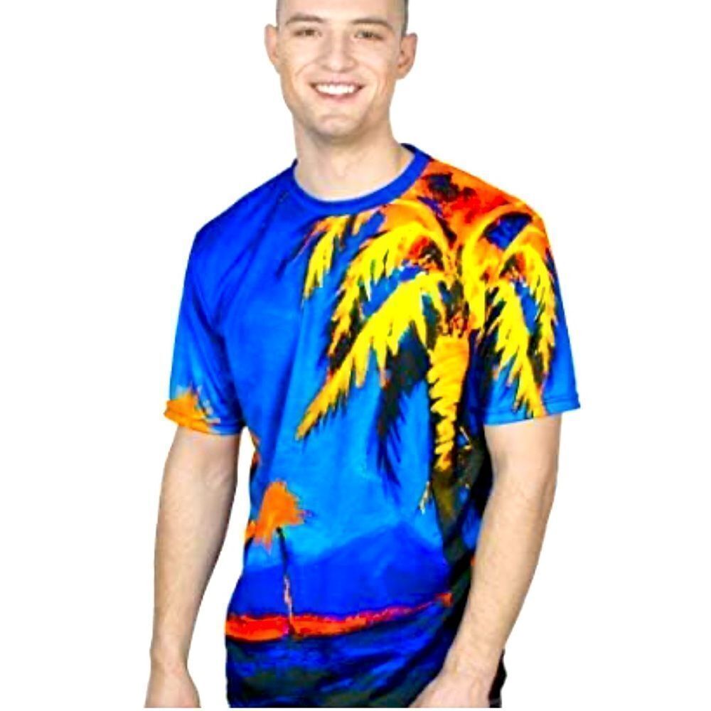 AOFMOKA Neon Blacklight Designed Printed Short Sleeve Men T-Shirt In Hawaii Palm